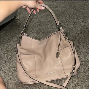 Michael Kors Tan/Light Pink Shoulder Bag with Pebbled Leather